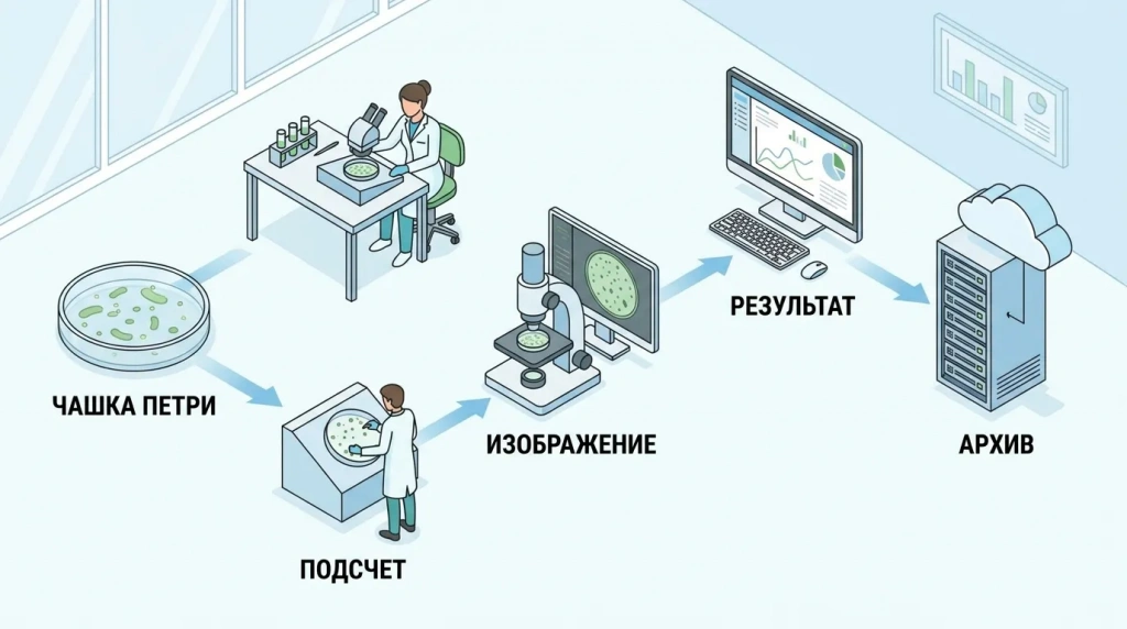 Схема передачи данных от чашки Петри к цифровому архиву